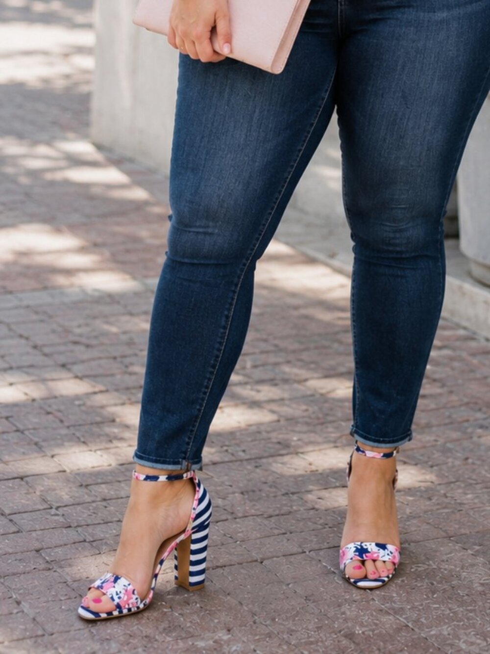 JustFab Lena Floral Stripe Block Heel Sandals Size 10 - Picture 2 of 10